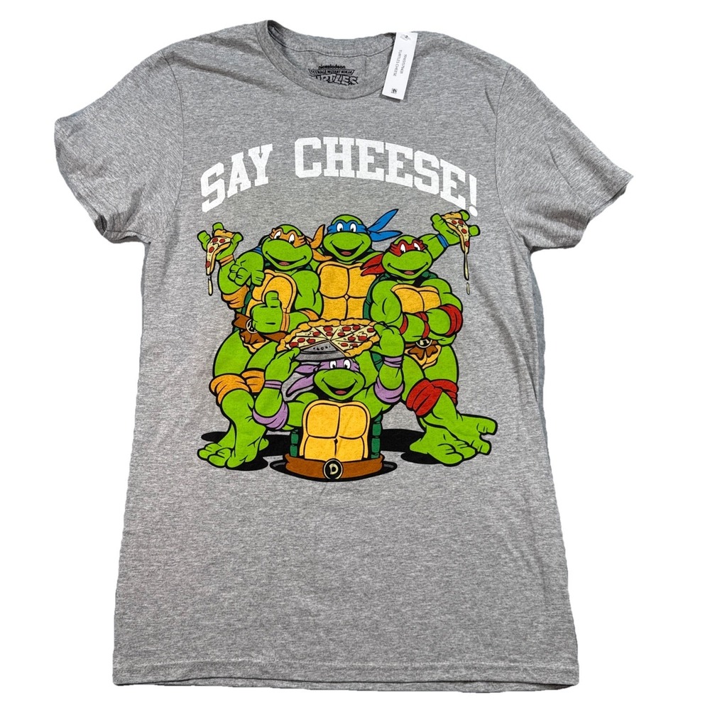 Teenage Mutant Ninja Turtles Say Cheese T-Shirt Small Gray Tee‎ TMNT 90s Y2K